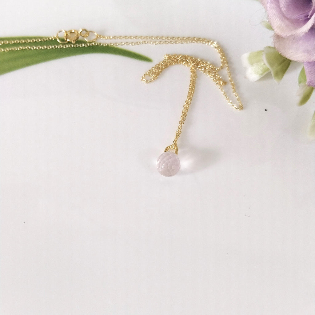 Rose Quartz 14k Gold Necklace, Minimalist Stone Necklace, Gift For Her