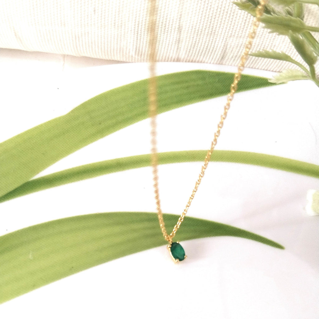 Emerald 14k Gold Necklace, Minimalist Emerald Chain Necklace, Gift For Her