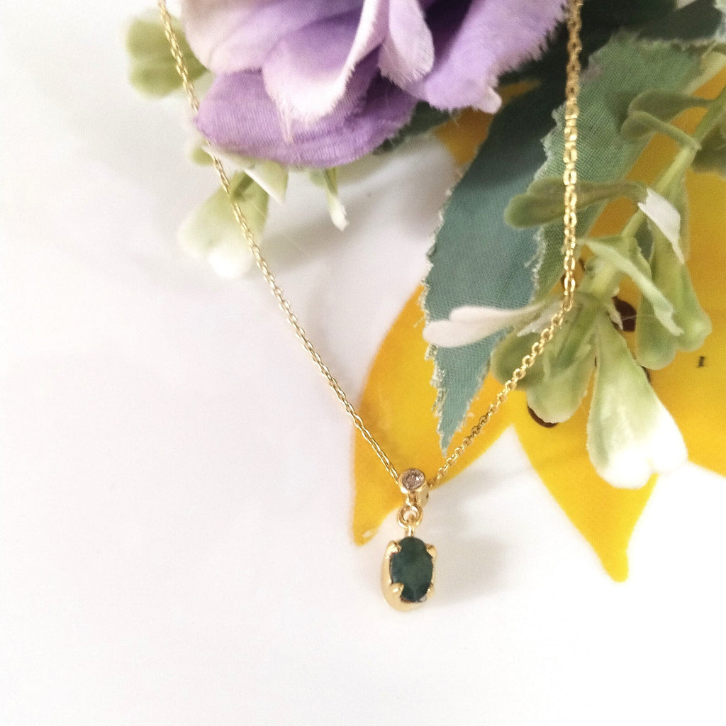 Emerald Minimalist Necklace, 14k Gold Emerald Necklace, Gift For Her