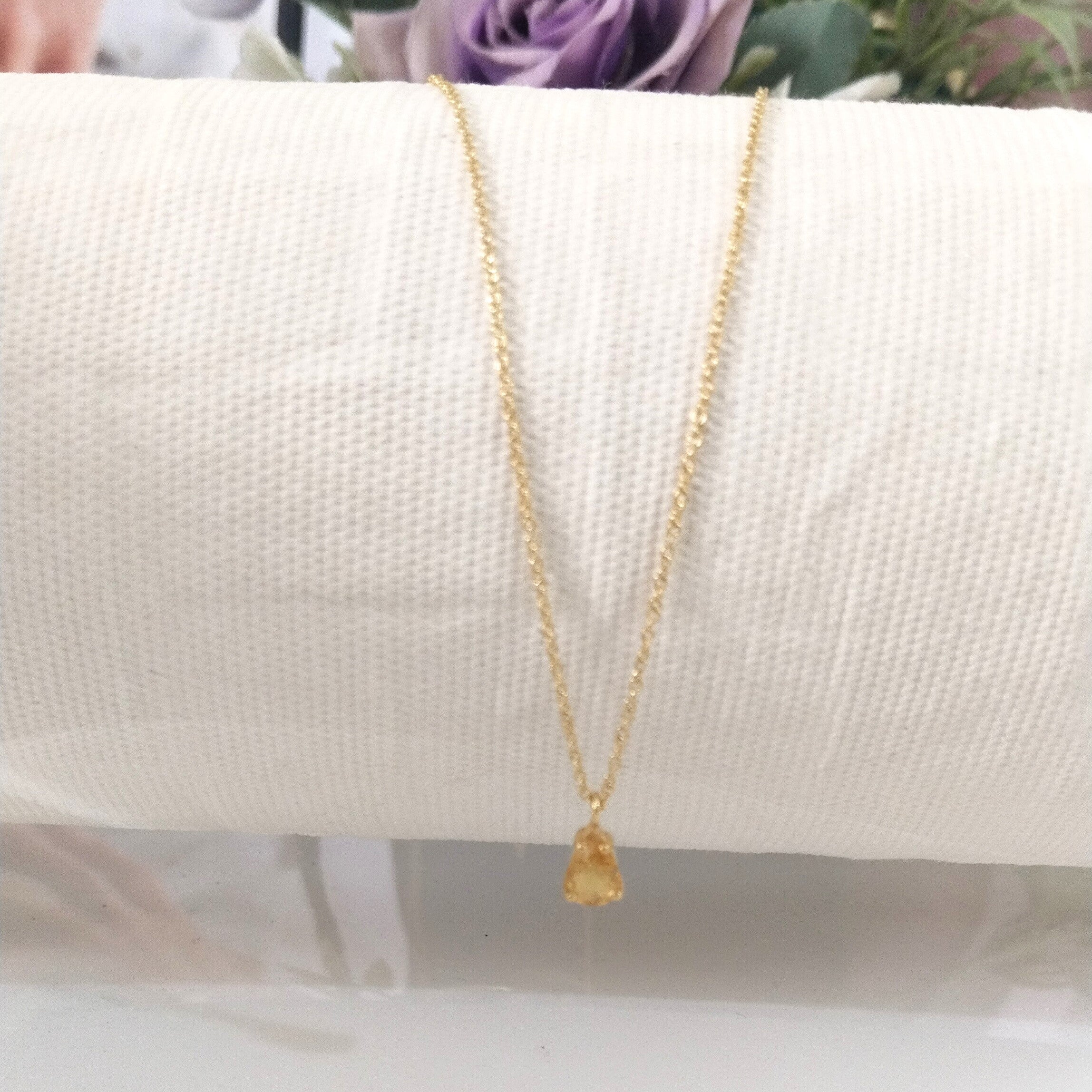 Yellow topaz 14k Gold Necklace, Minimalist Stone Necklace, Gift For Her