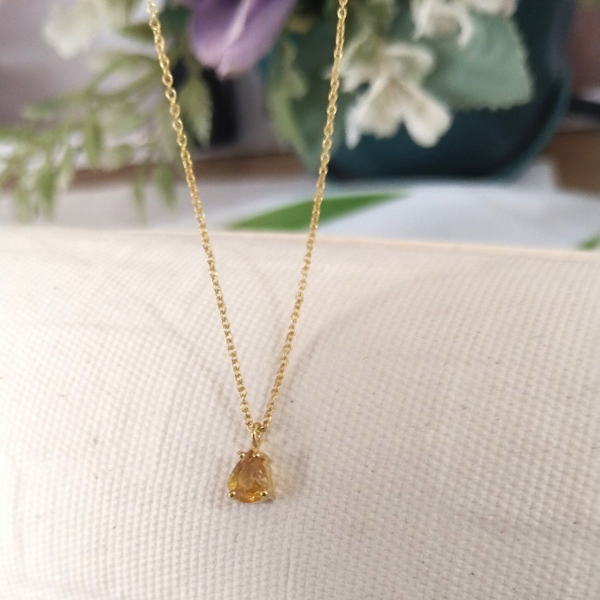 Yellow topaz 14k Gold Necklace, Minimalist Stone Necklace, Gift For Her