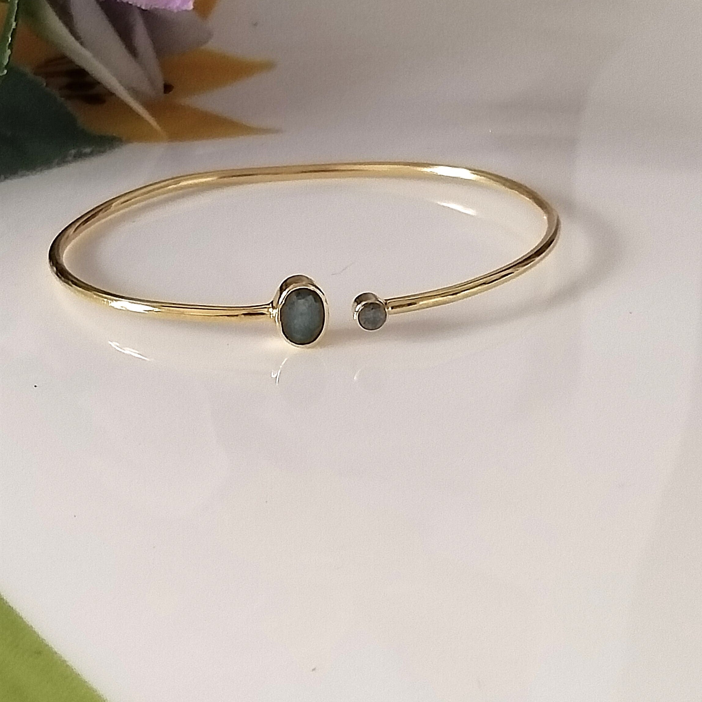 Labradorite 14k Gold Bangle, Minimalist Bangles, Personalized Gift