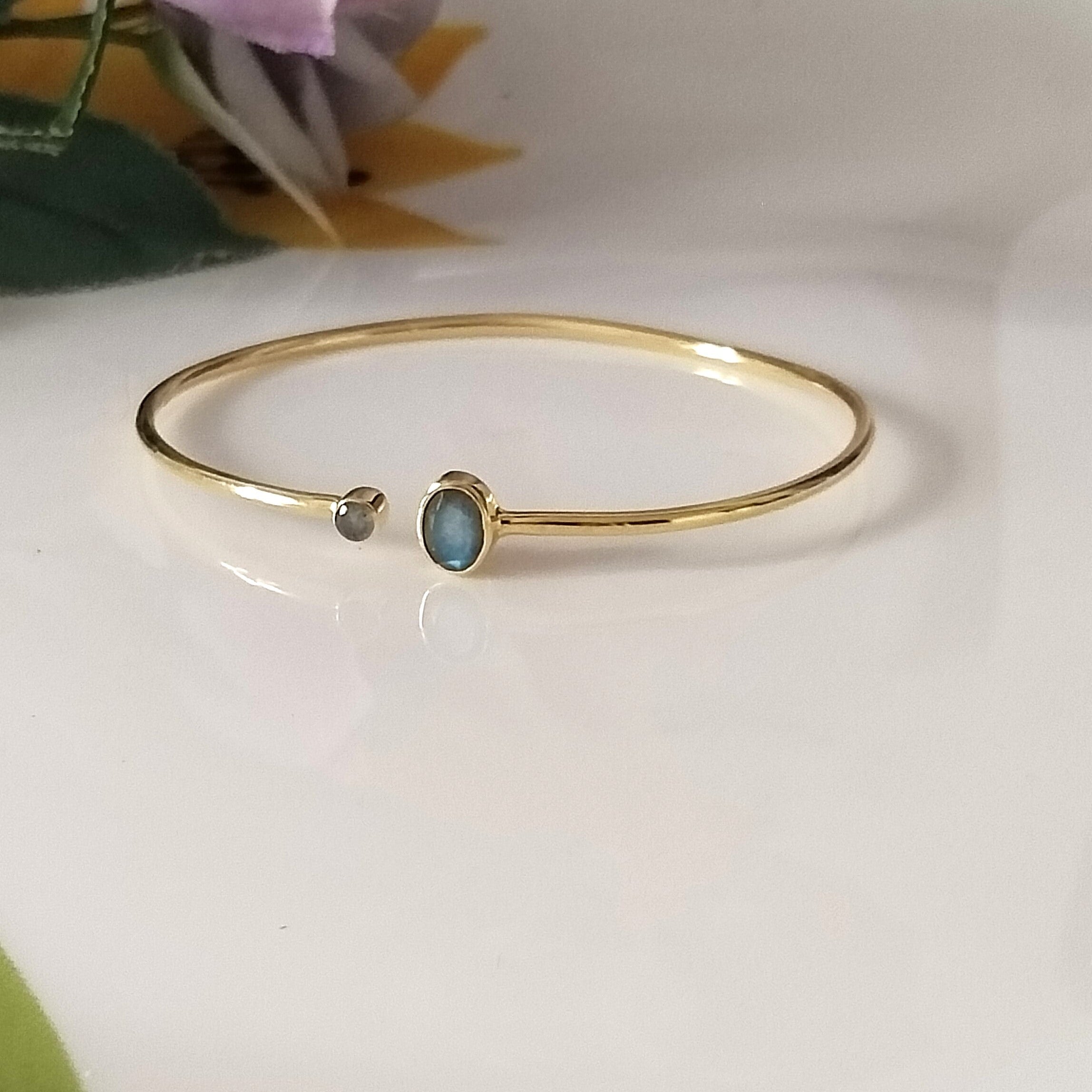 Labradorite 14k Gold Bangle, Minimalist Bangles, Personalized Gift