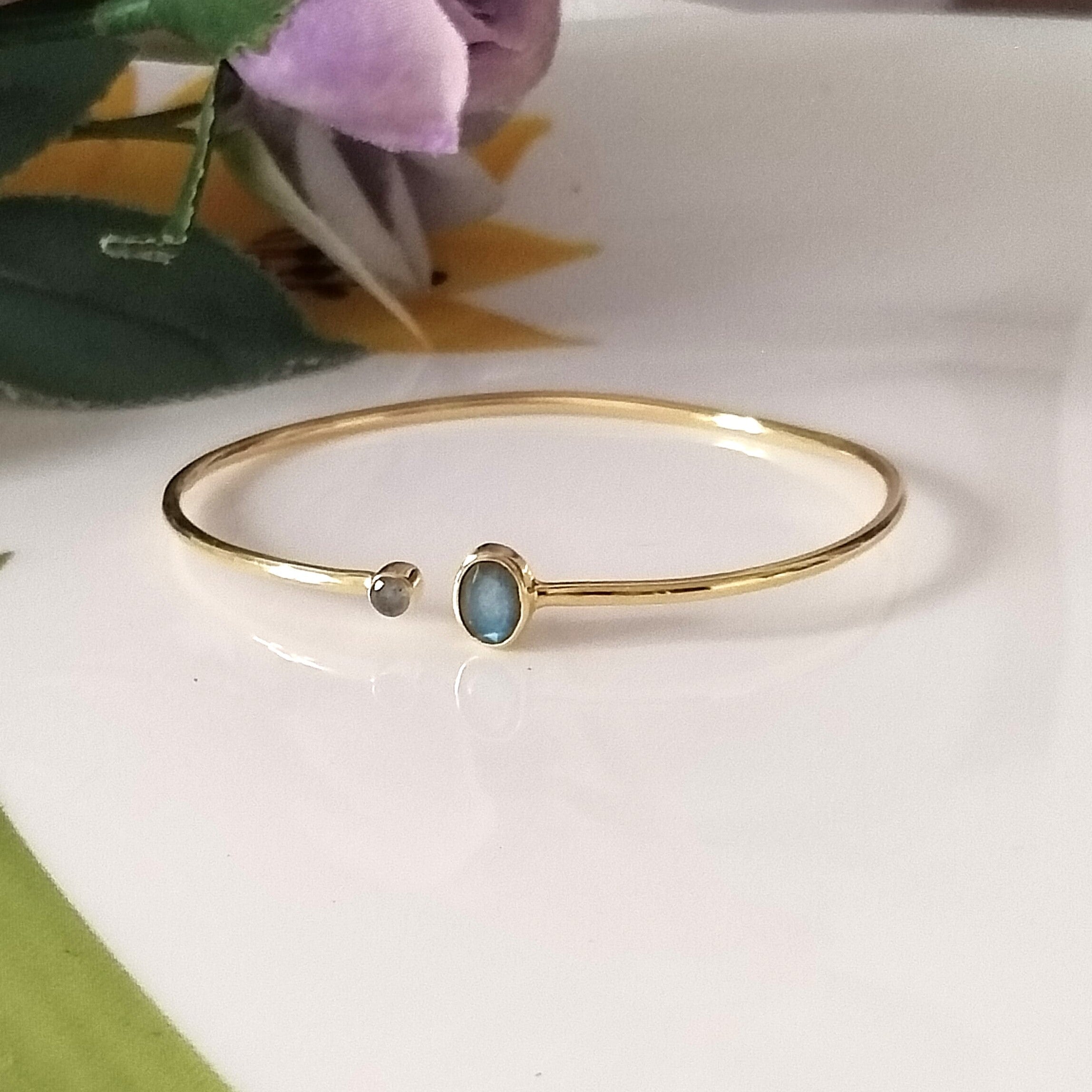 Labradorite 14k Gold Bangle, Minimalist Bangles, Personalized Gift