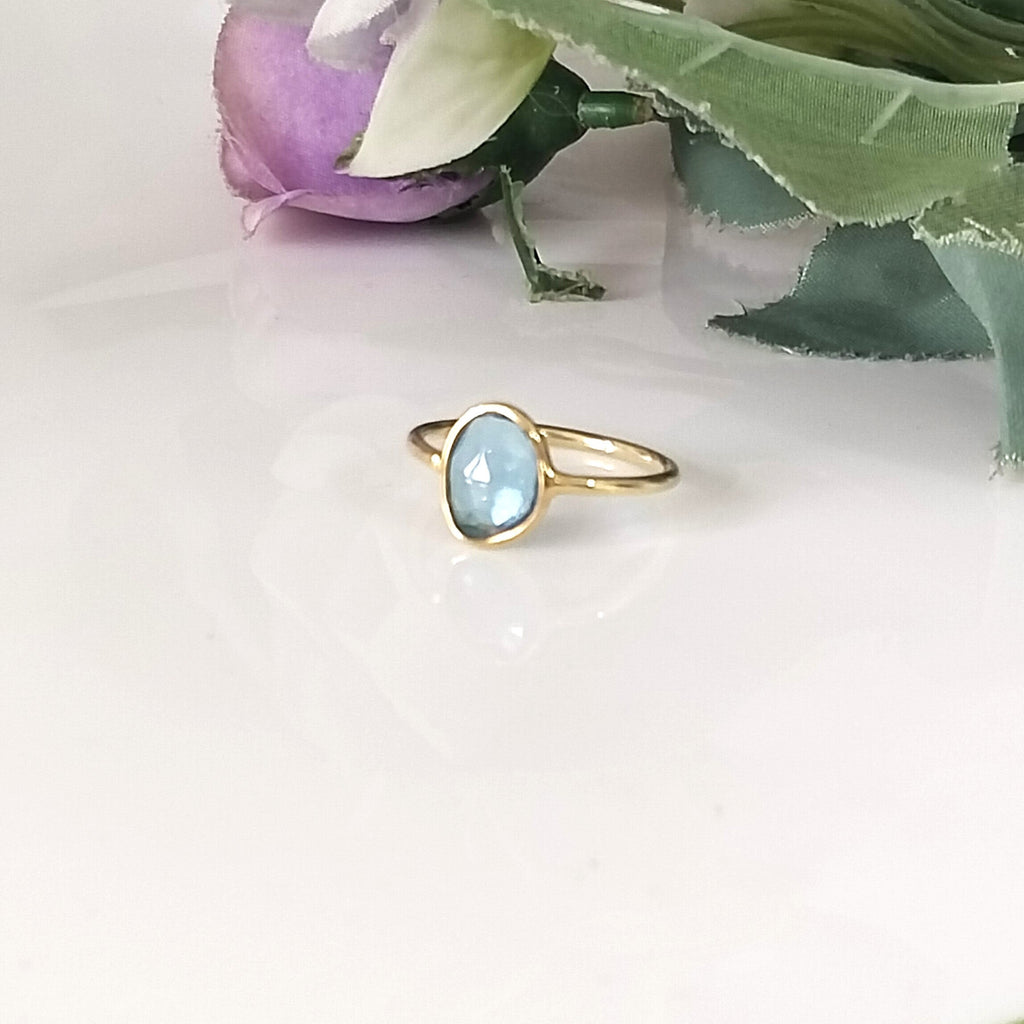 Blue Topaz 14k Gold Ring, Minimalist Stone Ring, Gift For Her, Personalized Gift