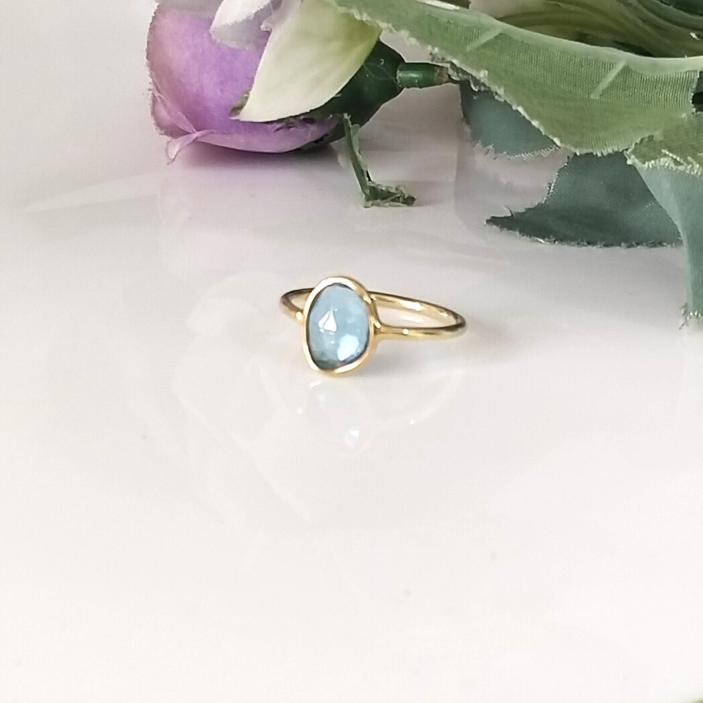 Blue Topaz 14k Gold Ring, Minimalist Stone Ring, Gift For Her, Personalized Gift