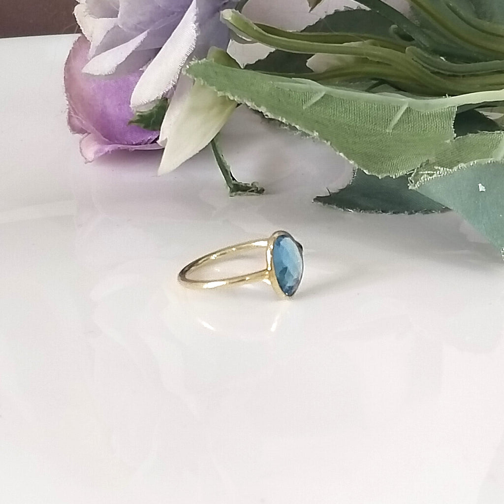 Blue Topaz 14k Gold Ring, Minimalist Stone Ring, Gift For Her, Personalized Gift