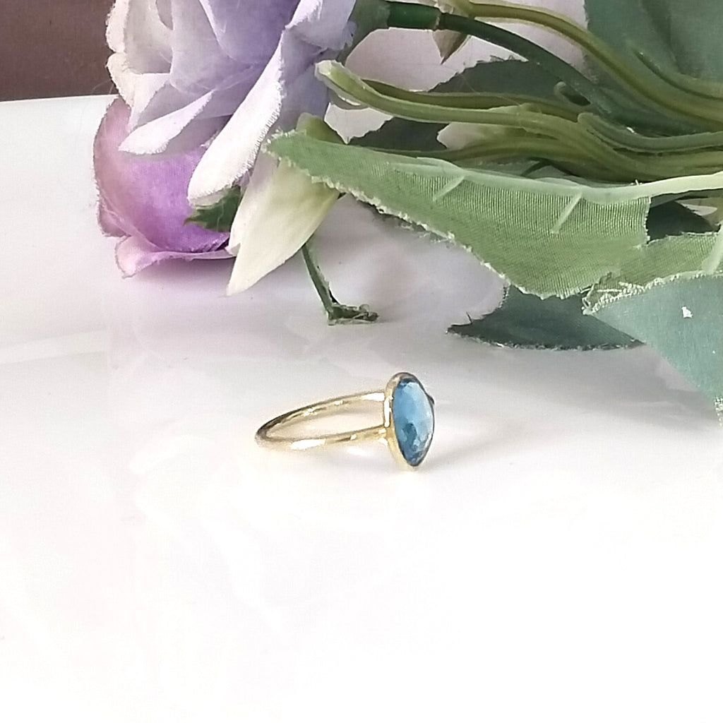 Blue Topaz 14k Gold Ring, Minimalist Stone Ring, Gift For Her, Personalized Gift