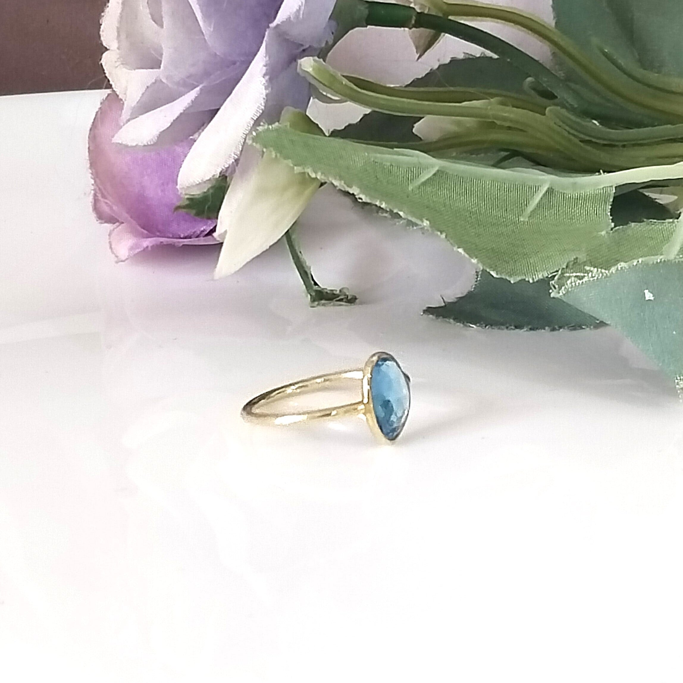 Blue Topaz 14k Gold Ring, Minimalist Stone Ring, Gift For Her, Personalized Gift