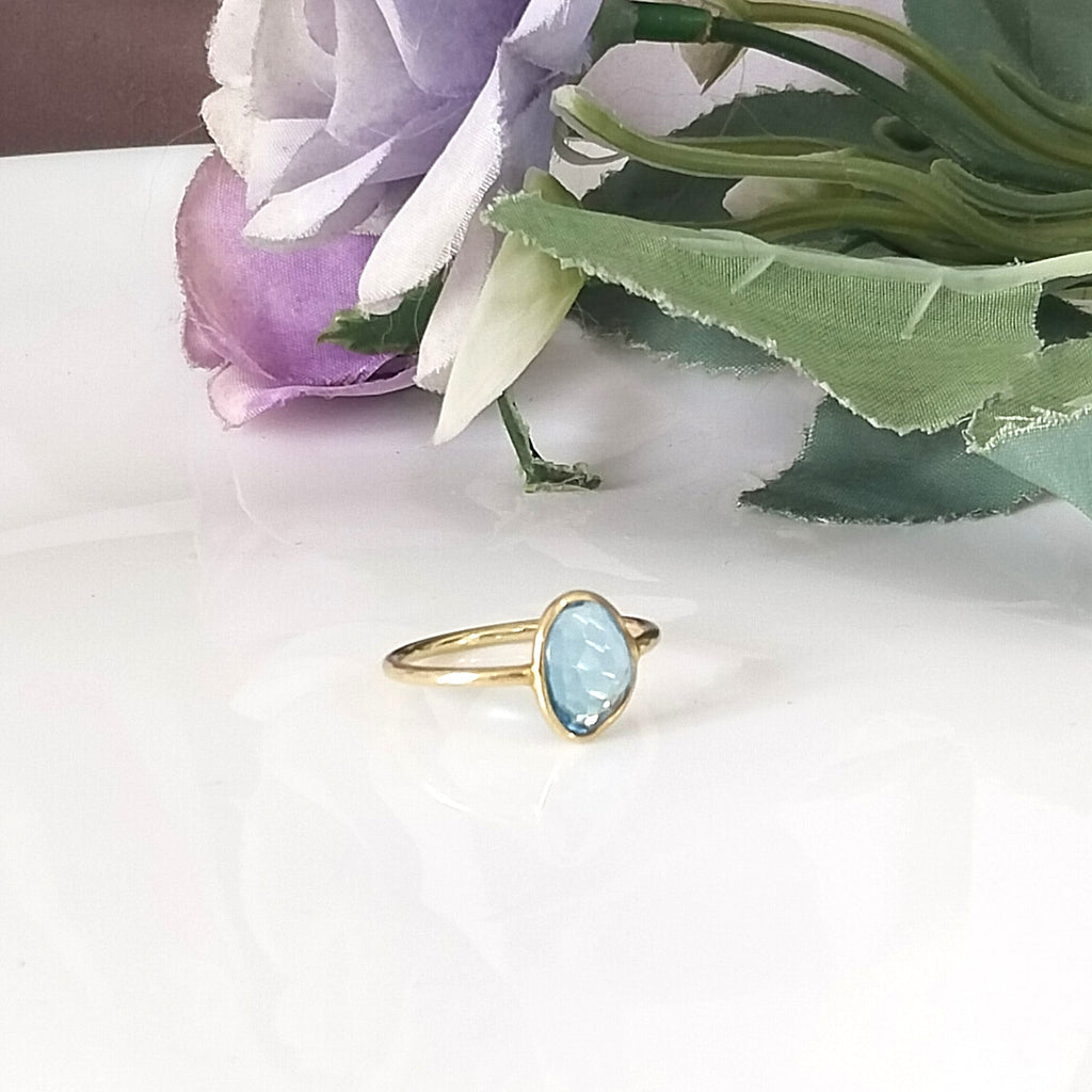 Blue Topaz 14k Gold Ring, Minimalist Stone Ring, Gift For Her, Personalized Gift