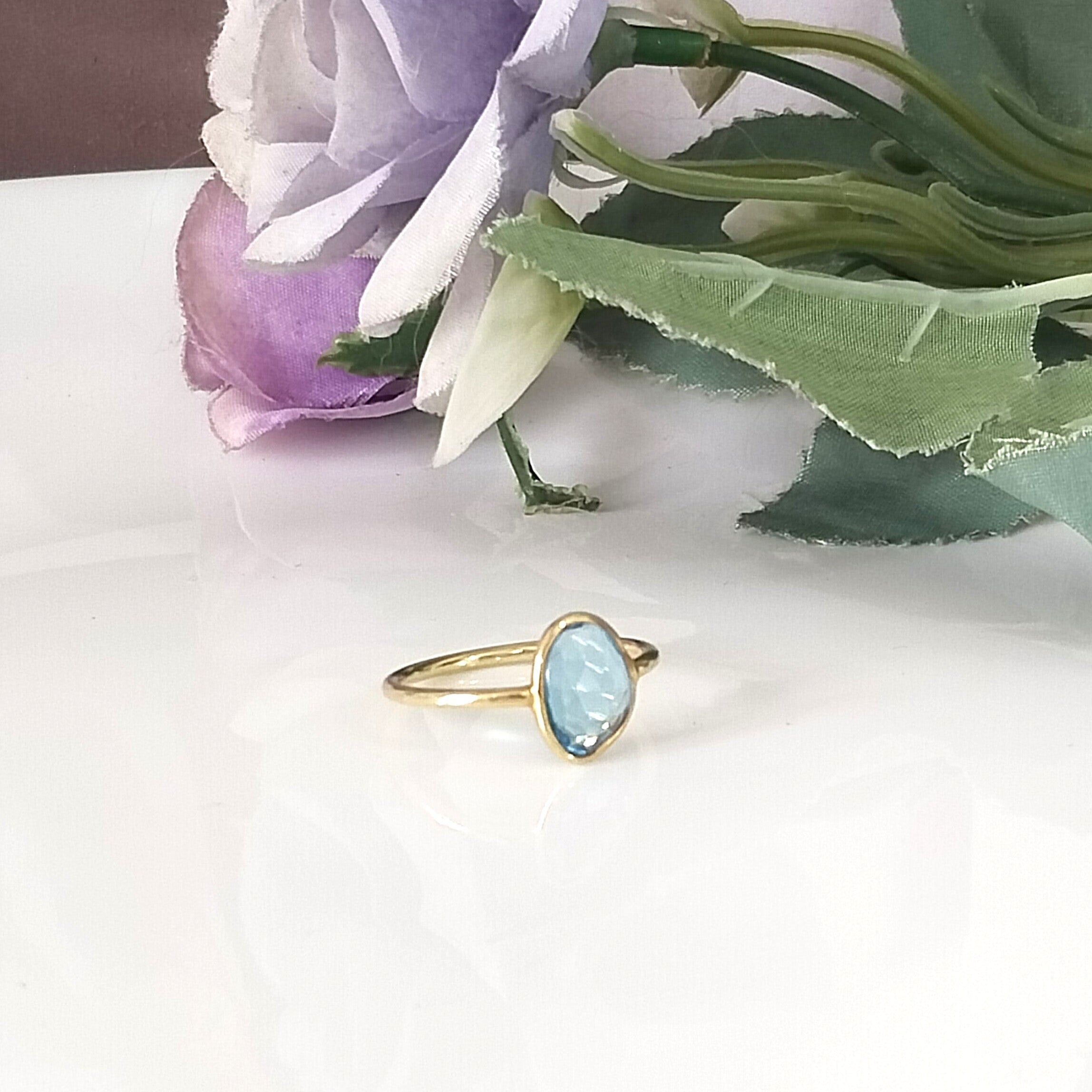 Blue Topaz 14k Gold Ring, Minimalist Stone Ring, Gift For Her, Personalized Gift