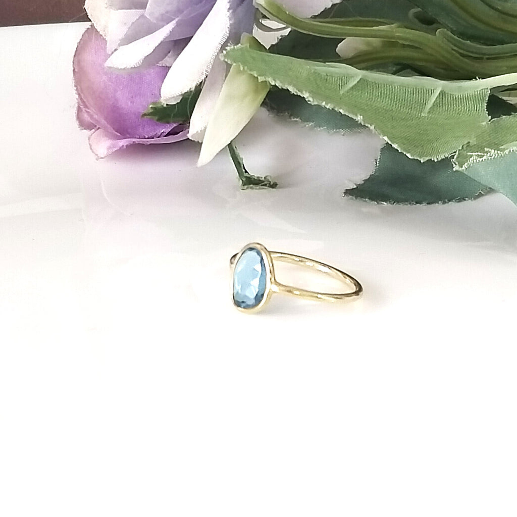 Blue Topaz 14k Gold Ring, Minimalist Stone Ring, Gift For Her, Personalized Gift