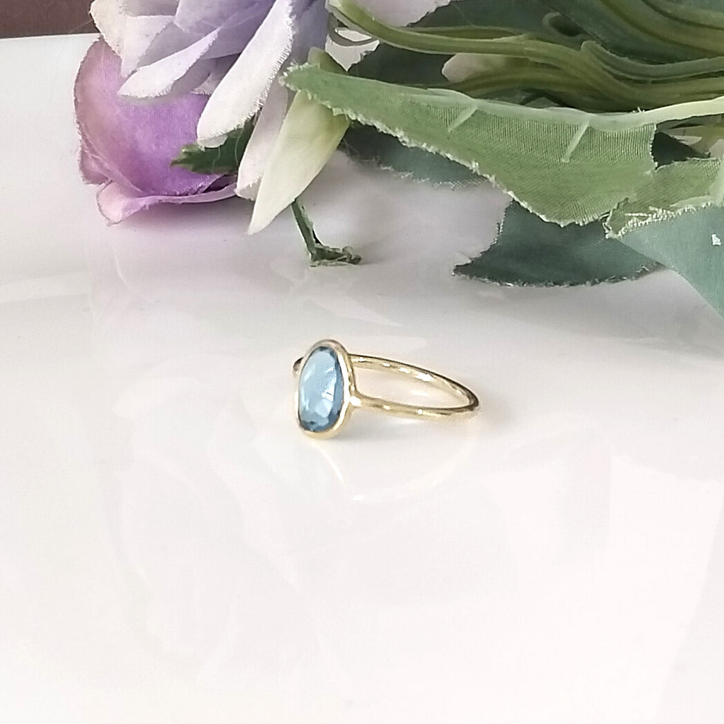 Blue Topaz 14k Gold Ring, Minimalist Stone Ring, Gift For Her, Personalized Gift