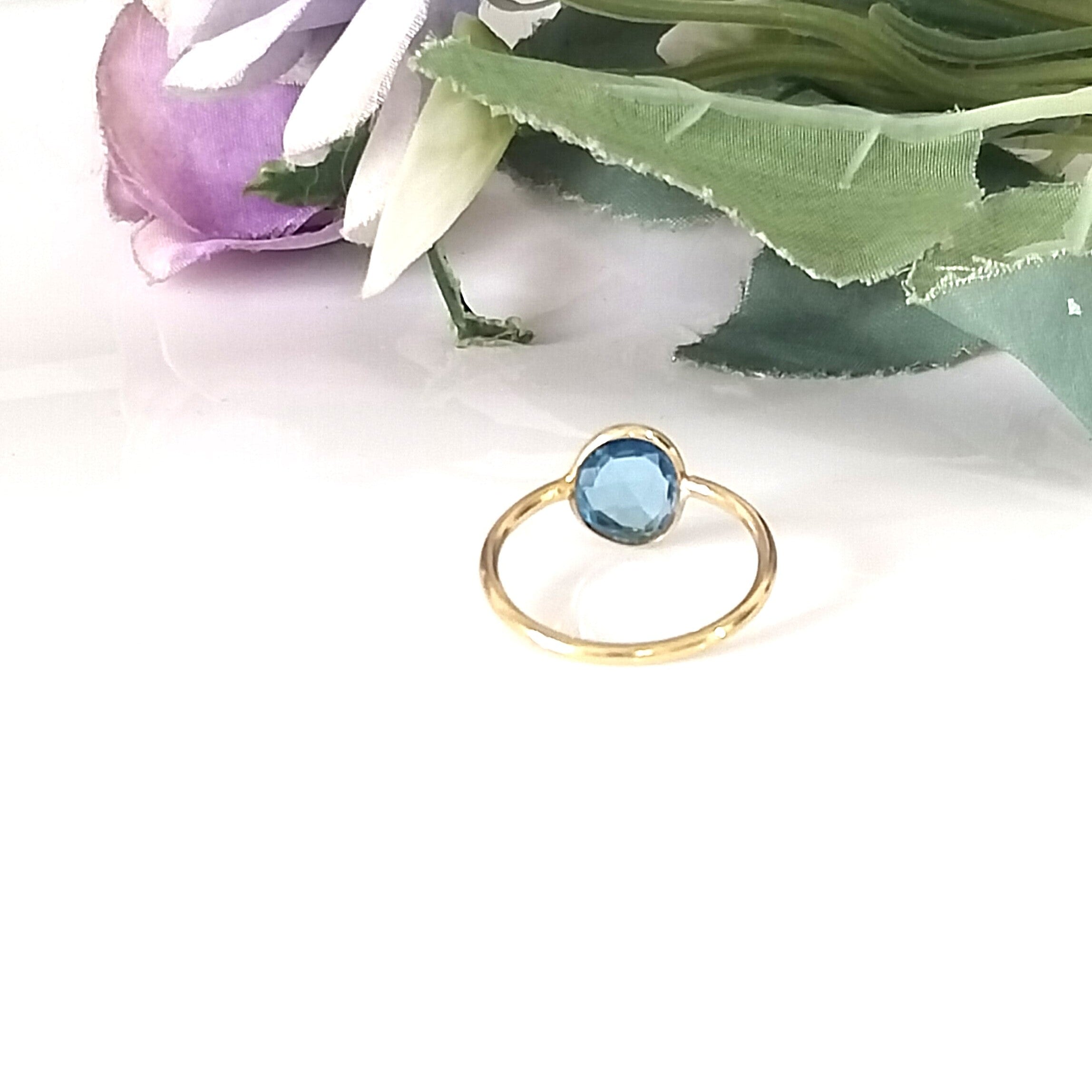 Blue Topaz 14k Gold Ring, Minimalist Stone Ring, Gift For Her, Personalized Gift