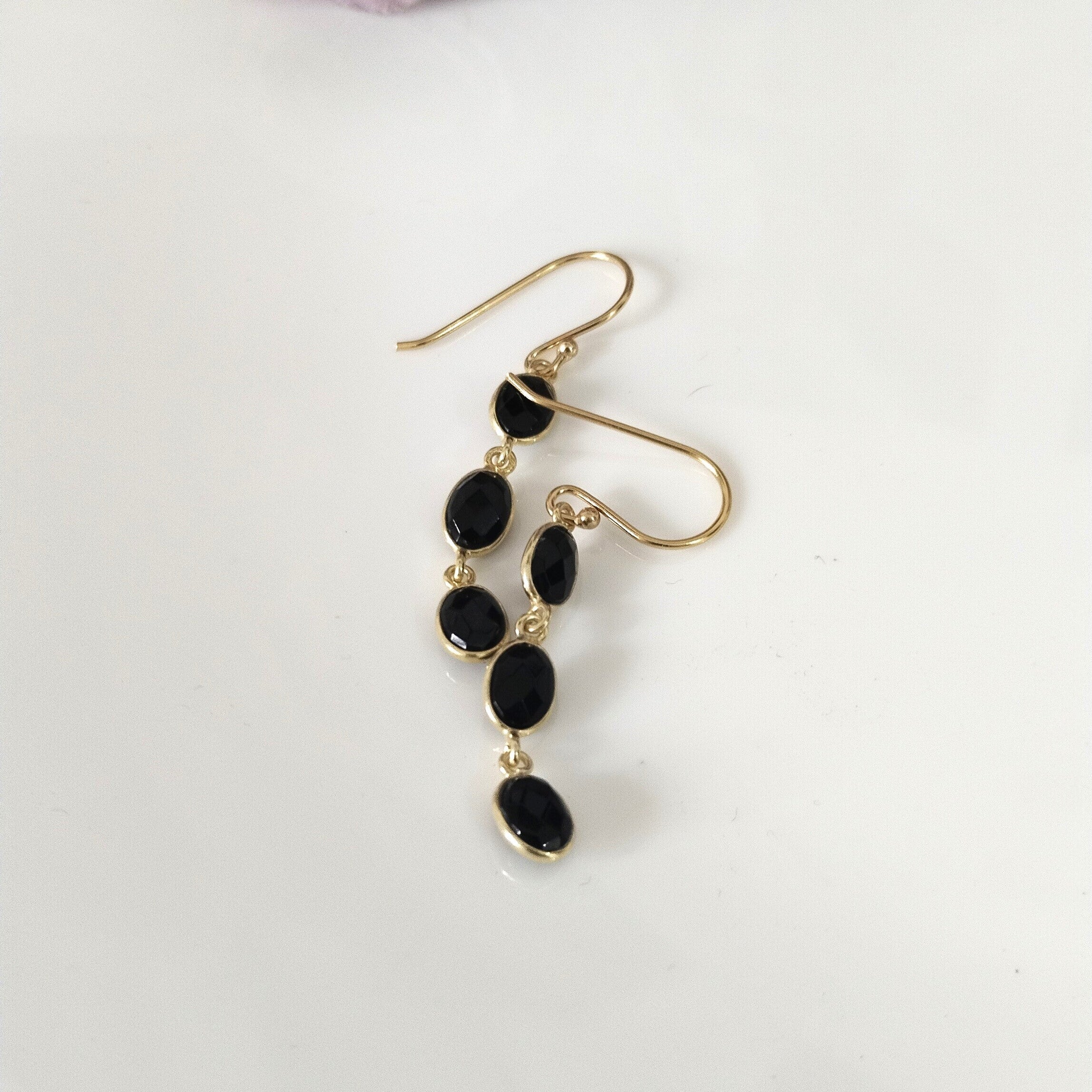 Black Onyx Minimalist Earrings, 14k Gold Earrings, Bezel Setting Earrings
