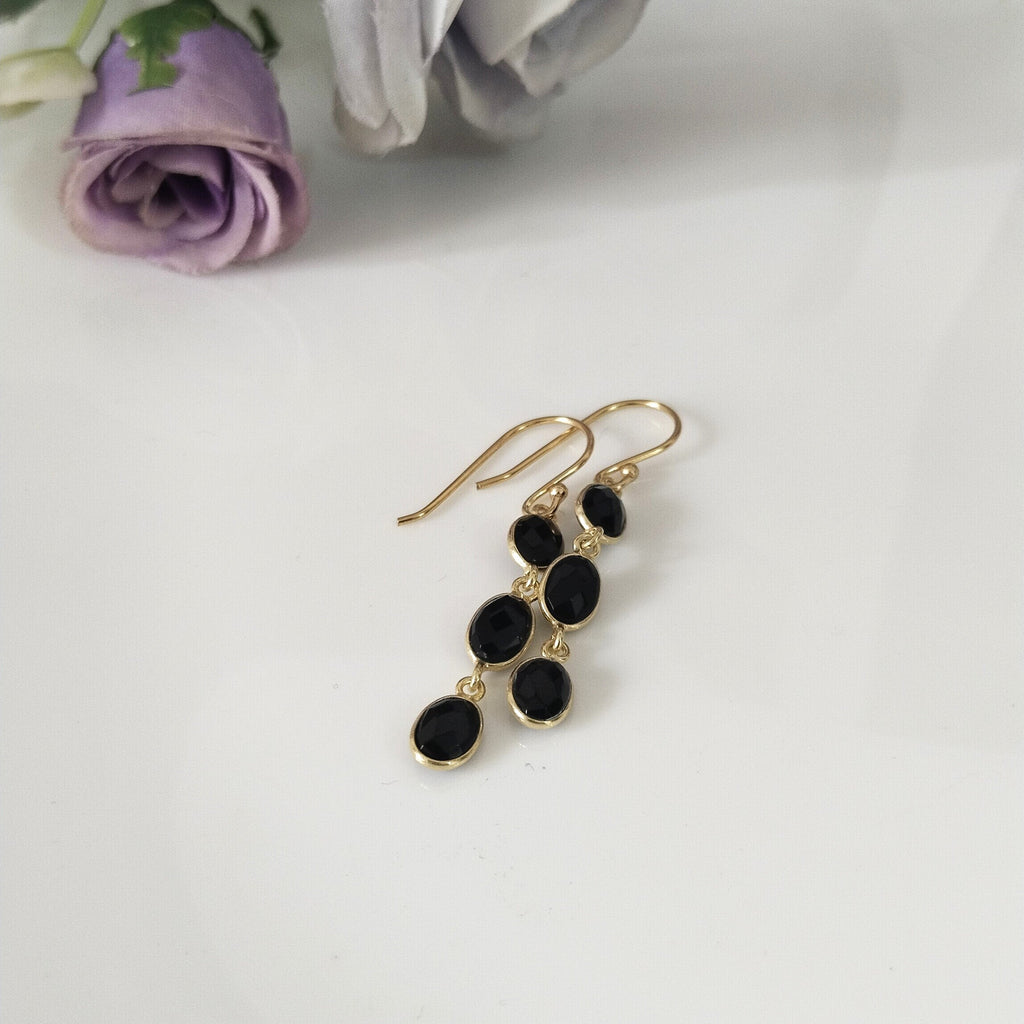 Black Onyx Minimalist Earrings, 14k Gold Earrings, Bezel Setting Earrings