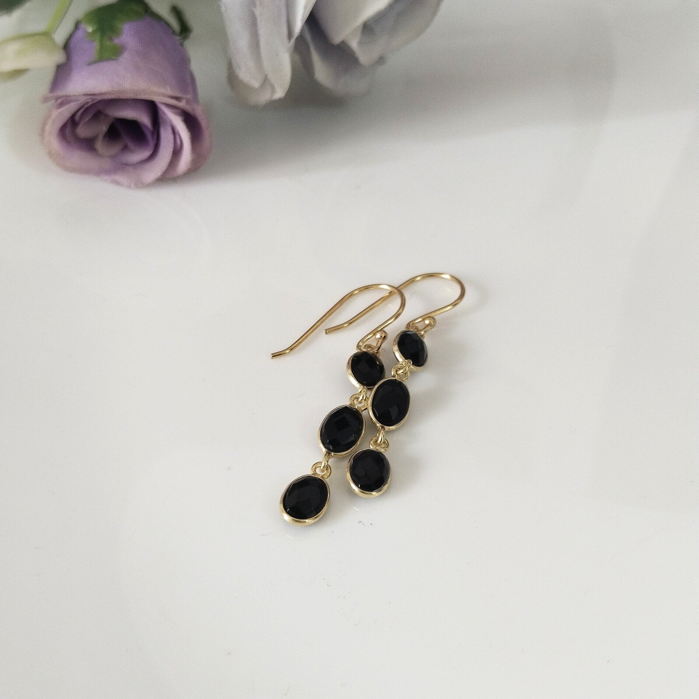 Black Onyx Minimalist Earrings, 14k Gold Earrings, Bezel Setting Earrings