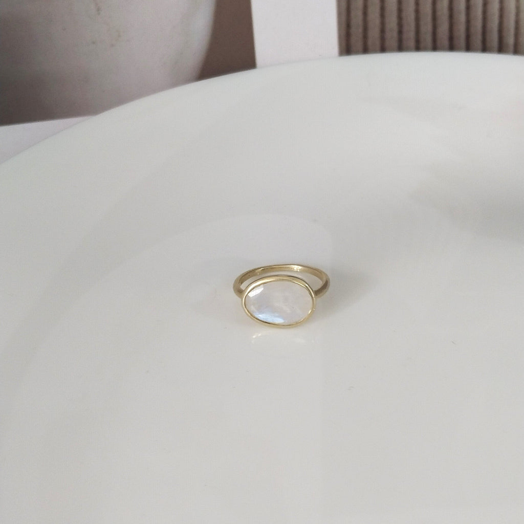 Moonstone 14k Gold Ring, Minimalist Stone Ring, Gift For Her,