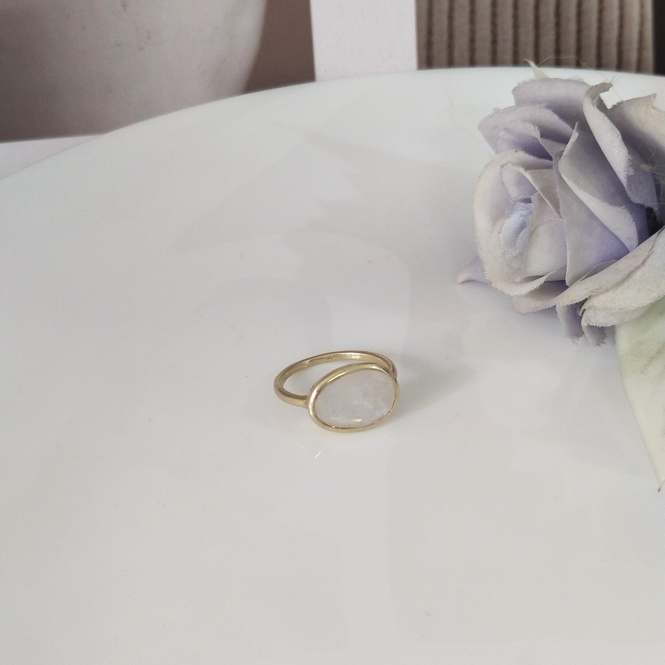 Moonstone 14k Gold Ring, Minimalist Stone Ring, Gift For Her,