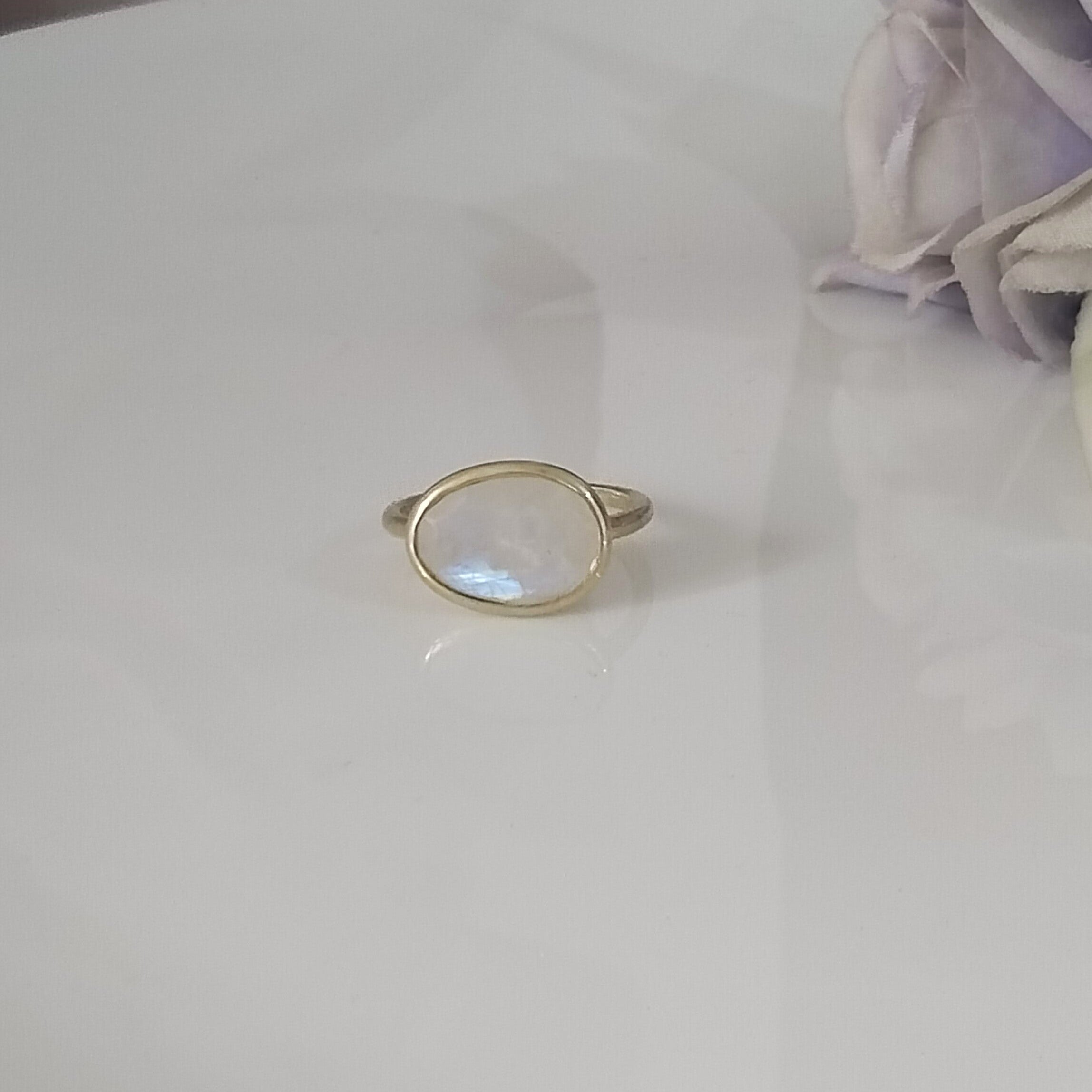 Moonstone 14k Gold Ring, Minimalist Stone Ring, Gift For Her,