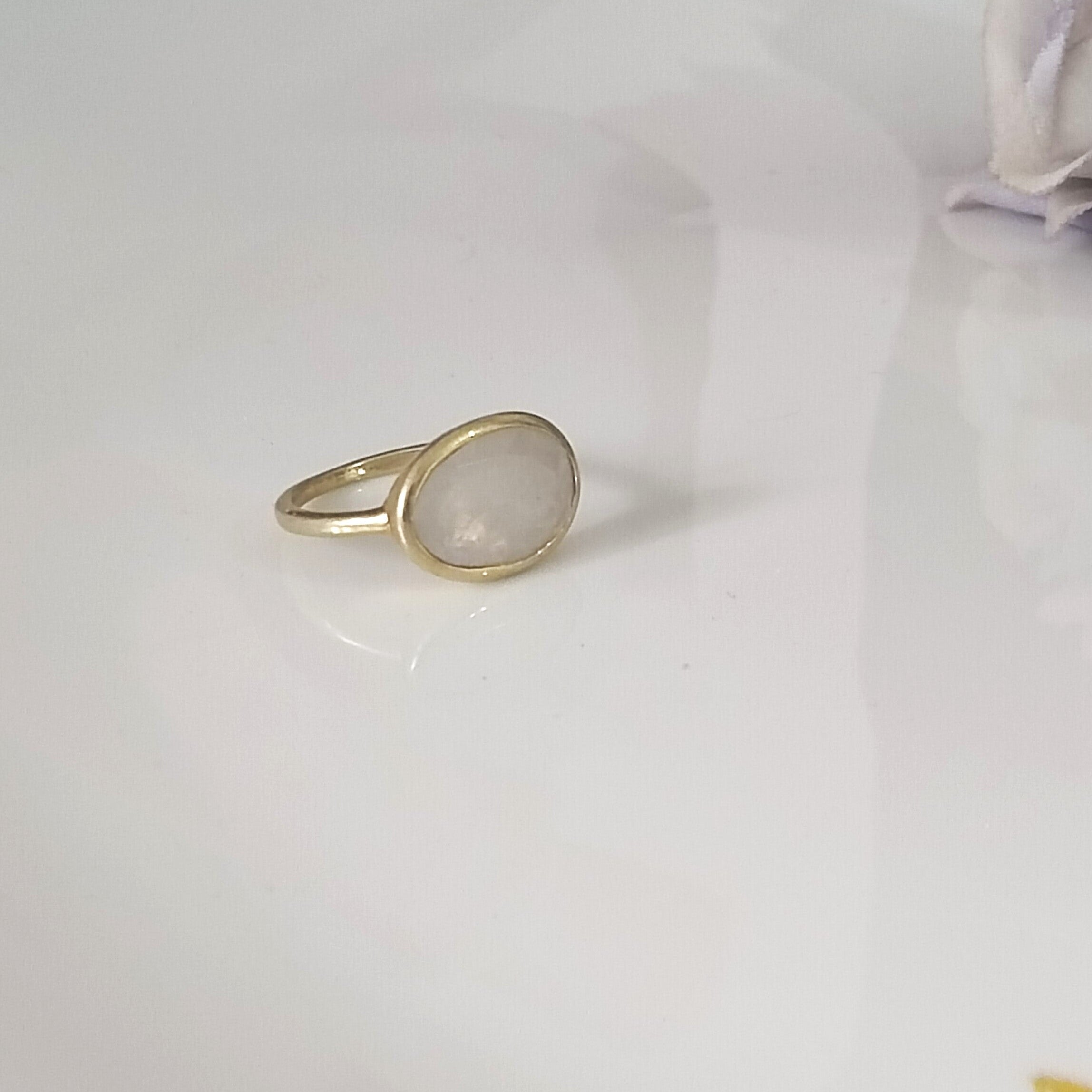 Moonstone 14k Gold Ring, Minimalist Stone Ring, Gift For Her,