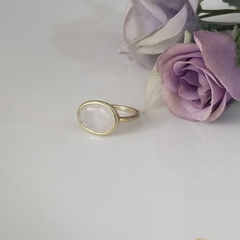 Moonstone 14k Gold Ring, Minimalist Stone Ring, Gift For Her,