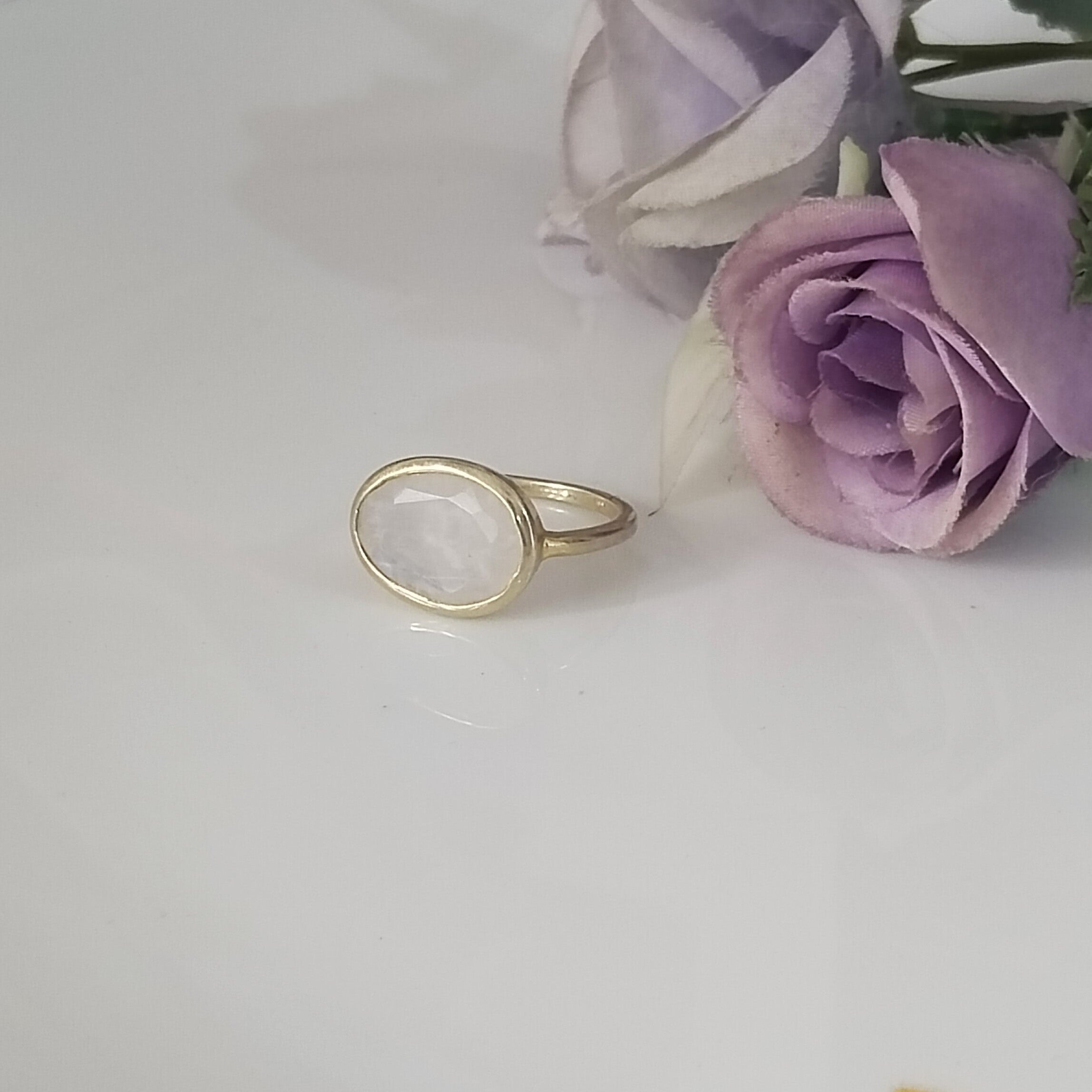 Moonstone 14k Gold Ring, Minimalist Stone Ring, Gift For Her,