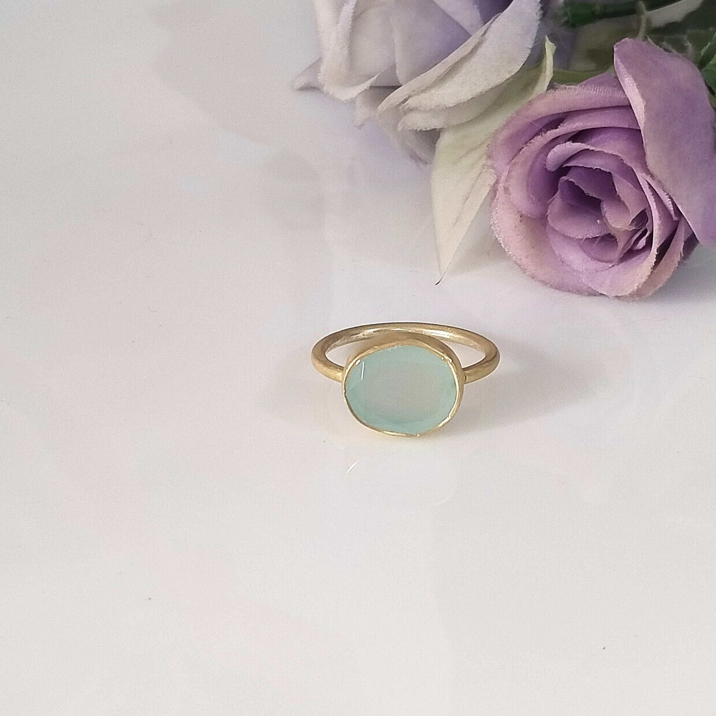Blue Chalcedony 14k Gold Ring, Minimalist Stone Ring, Personalized Gift