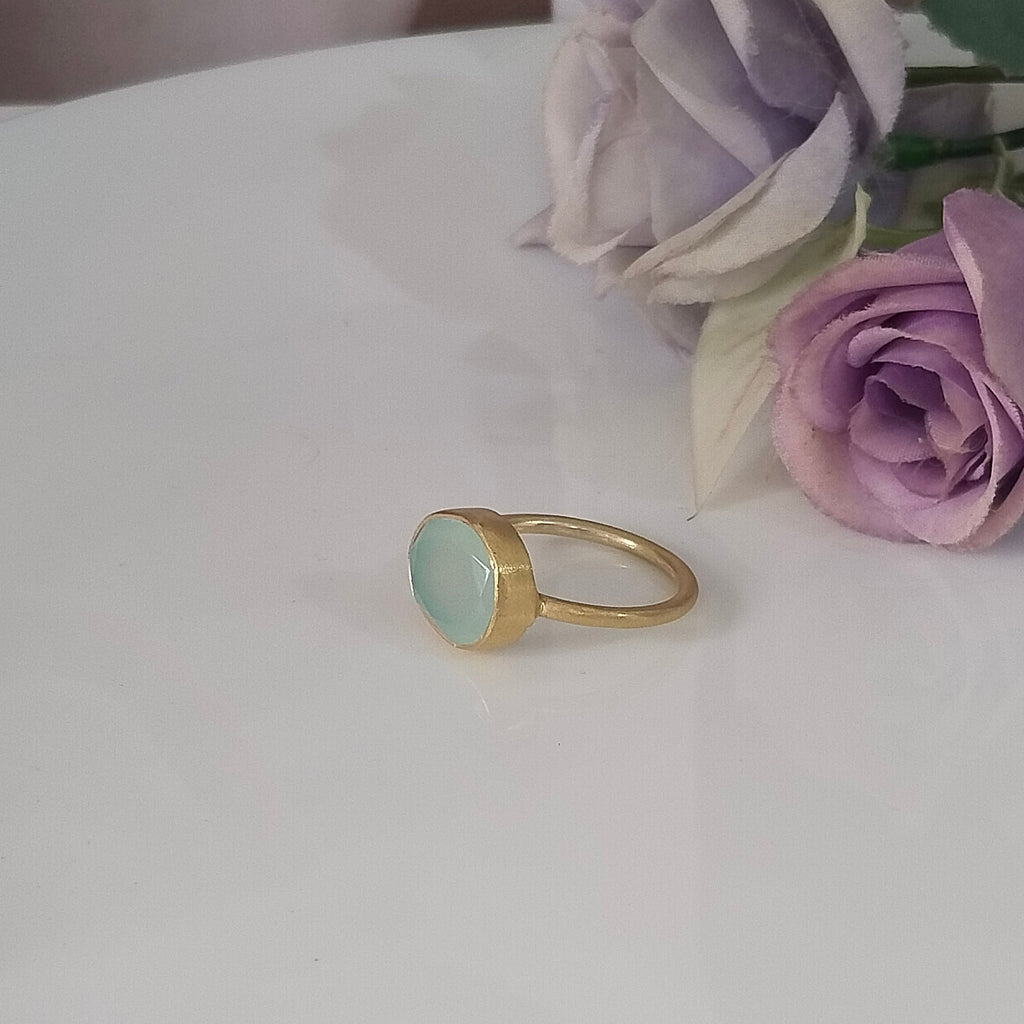 Blue Chalcedony 14k Gold Ring, Minimalist Stone Ring, Personalized Gift