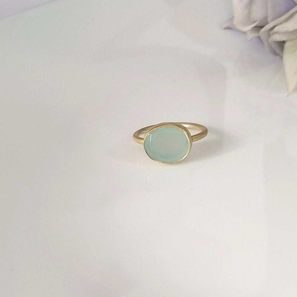 Blue Chalcedony 14k Gold Ring, Minimalist Stone Ring, Personalized Gift