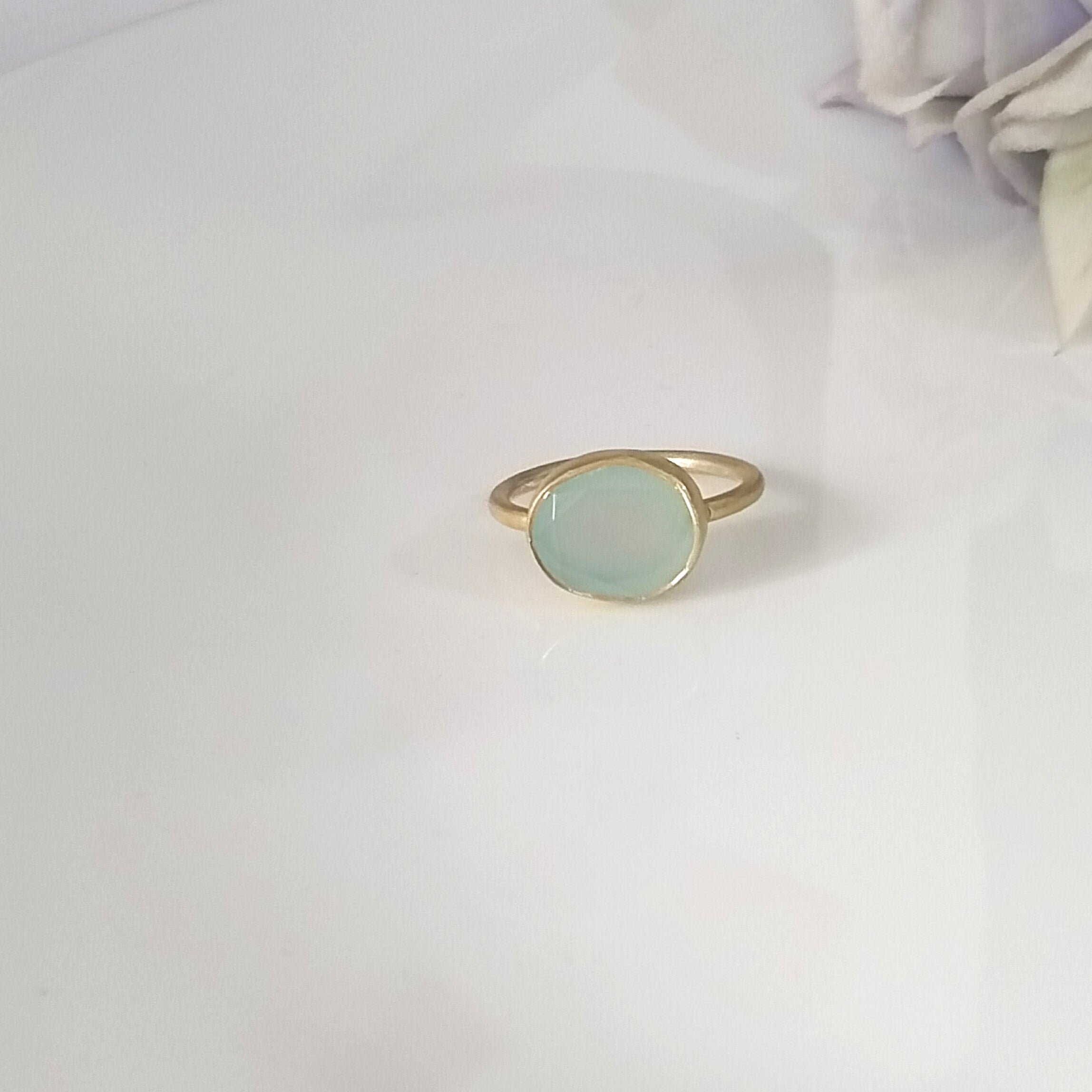 Blue Chalcedony 14k Gold Ring, Minimalist Stone Ring, Personalized Gift