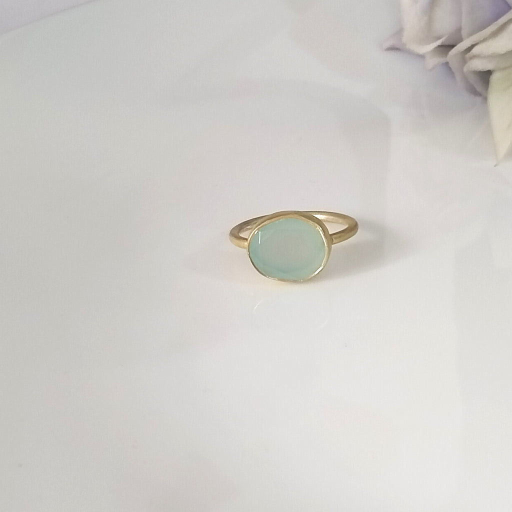 Blue Chalcedony 14k Gold Ring, Minimalist Stone Ring, Personalized Gift