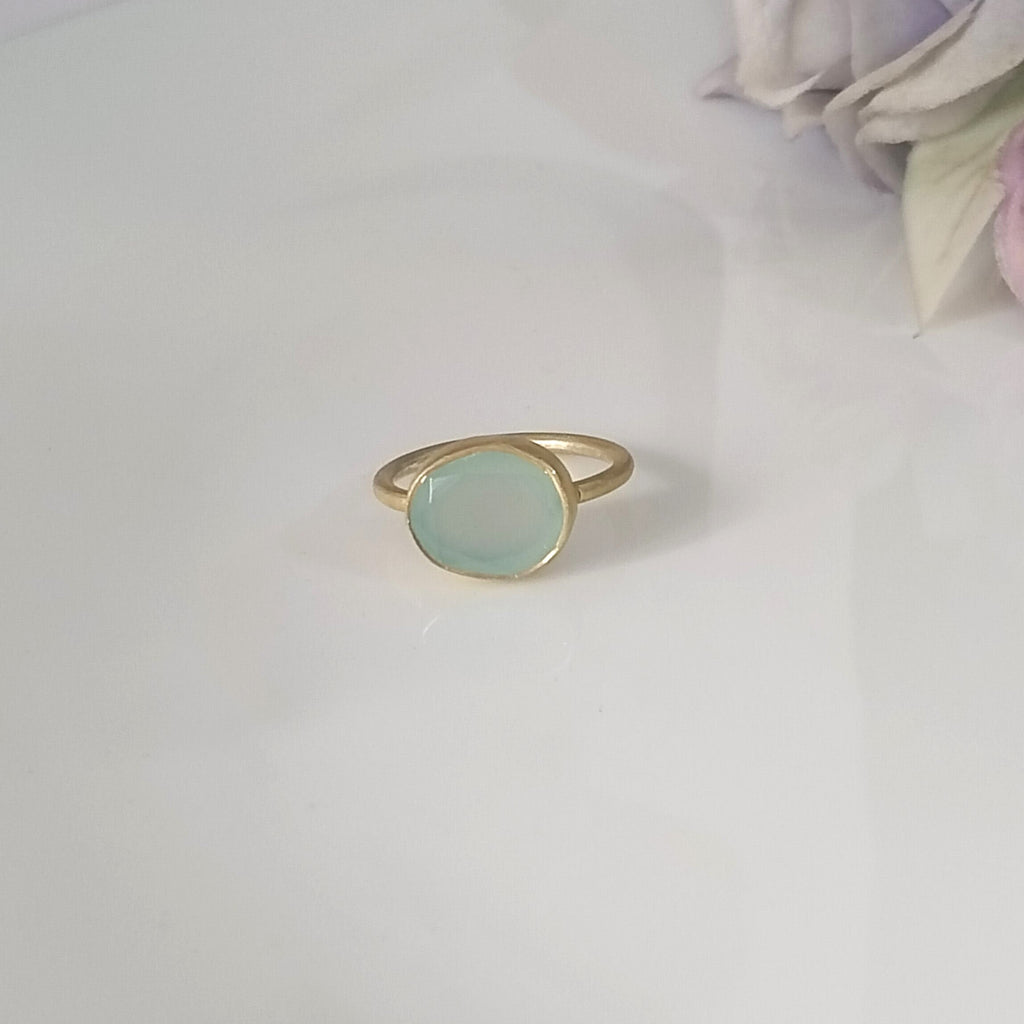 Blue Chalcedony 14k Gold Ring, Minimalist Stone Ring, Personalized Gift
