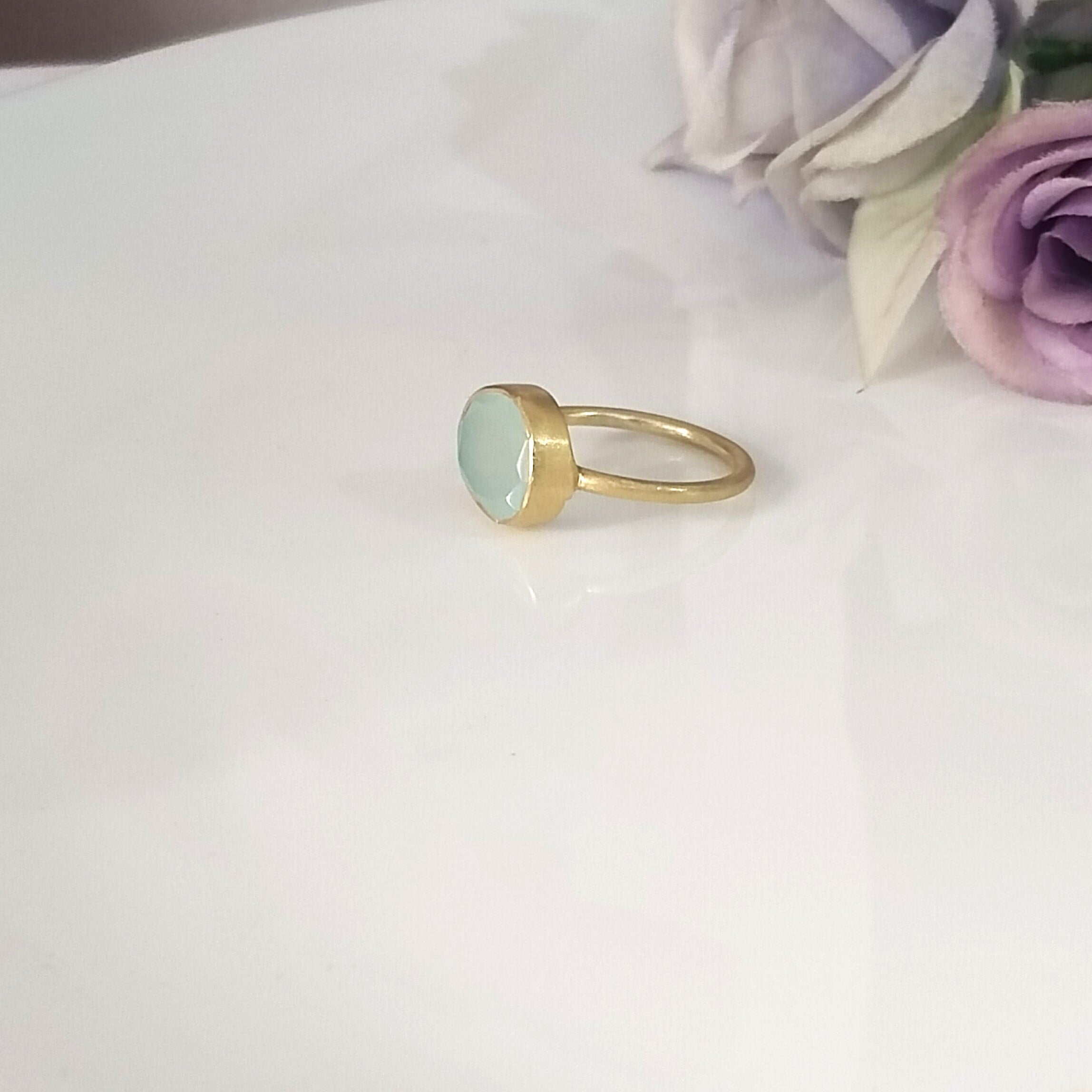 Blue Chalcedony 14k Gold Ring, Minimalist Stone Ring, Personalized Gift