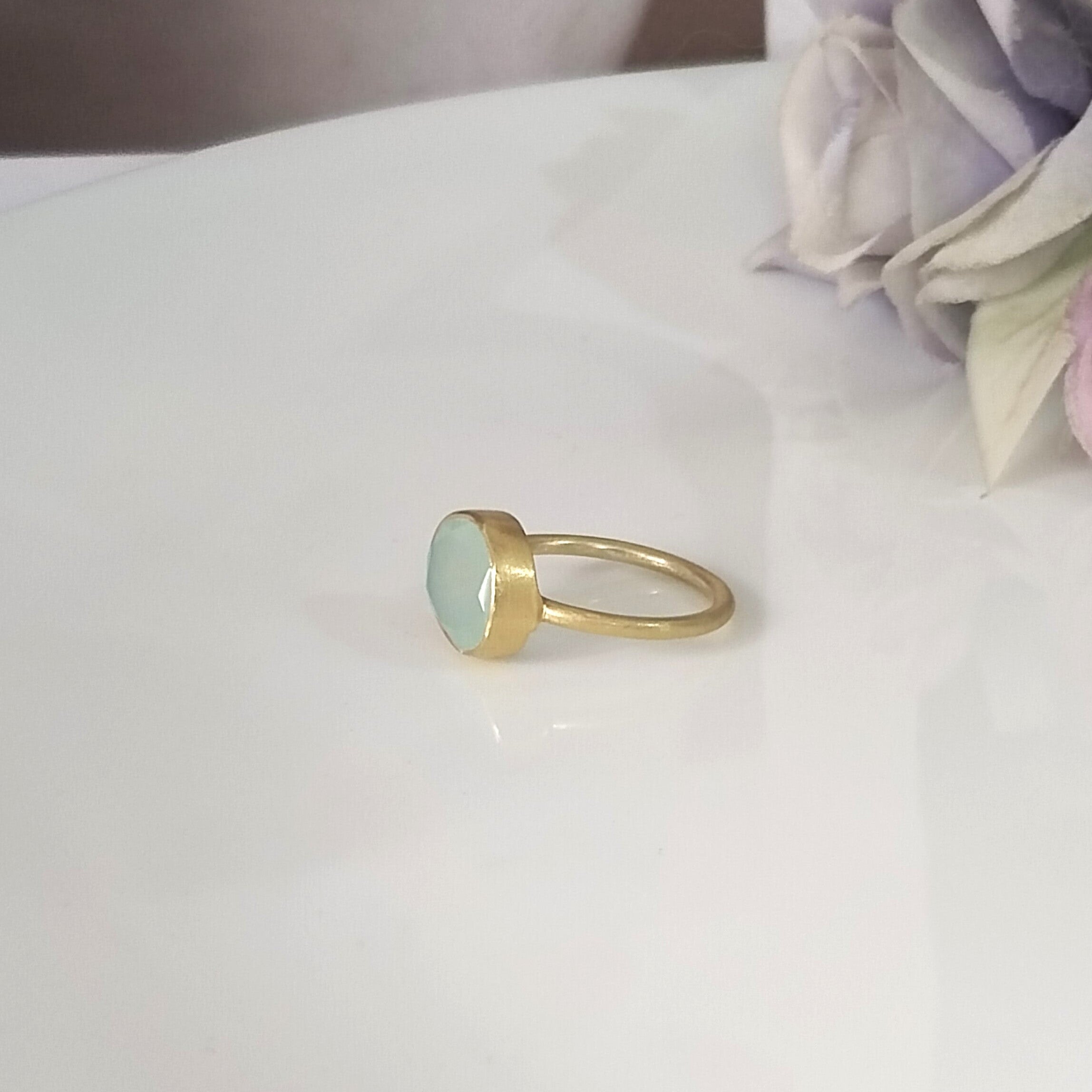 Blue Chalcedony 14k Gold Ring, Minimalist Stone Ring, Personalized Gift
