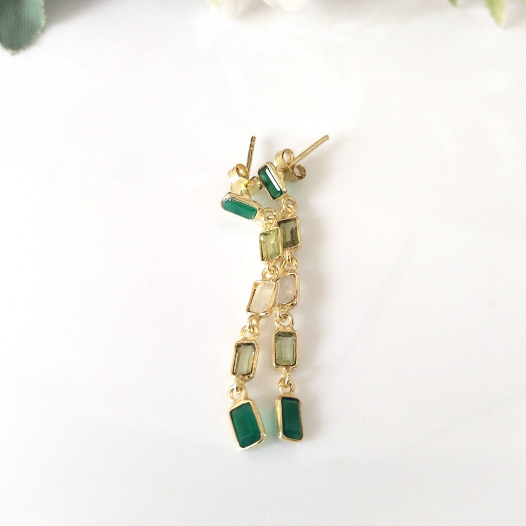 Multi Stone Baguette earrings, 14k Gold Earrings, Gift For Her