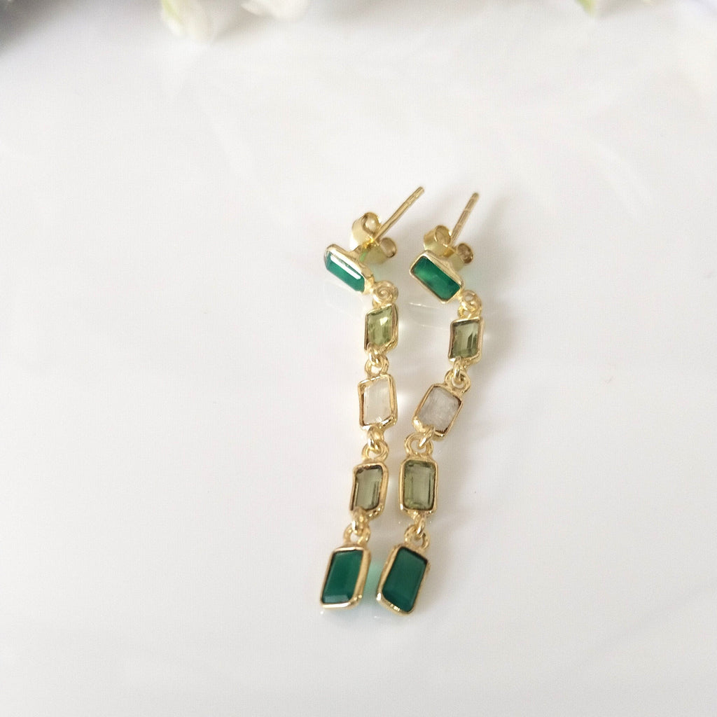 Multi Stone Baguette earrings, 14k Gold Earrings, Gift For Her