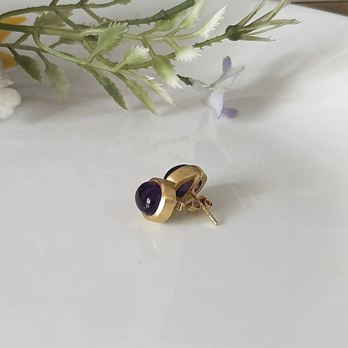 Amethyst Oval 14k Gold Stud Earrings, Minimalist Stone Earrings