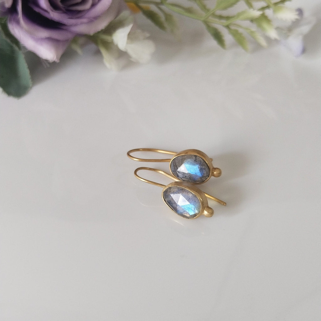 14k Gold Labradorite Earrings, Minimalist Stone Earrings, Gift For Her