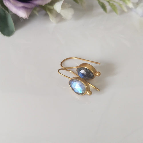 14k Gold Labradorite Earrings, Minimalist Stone Earrings, Gift For Her