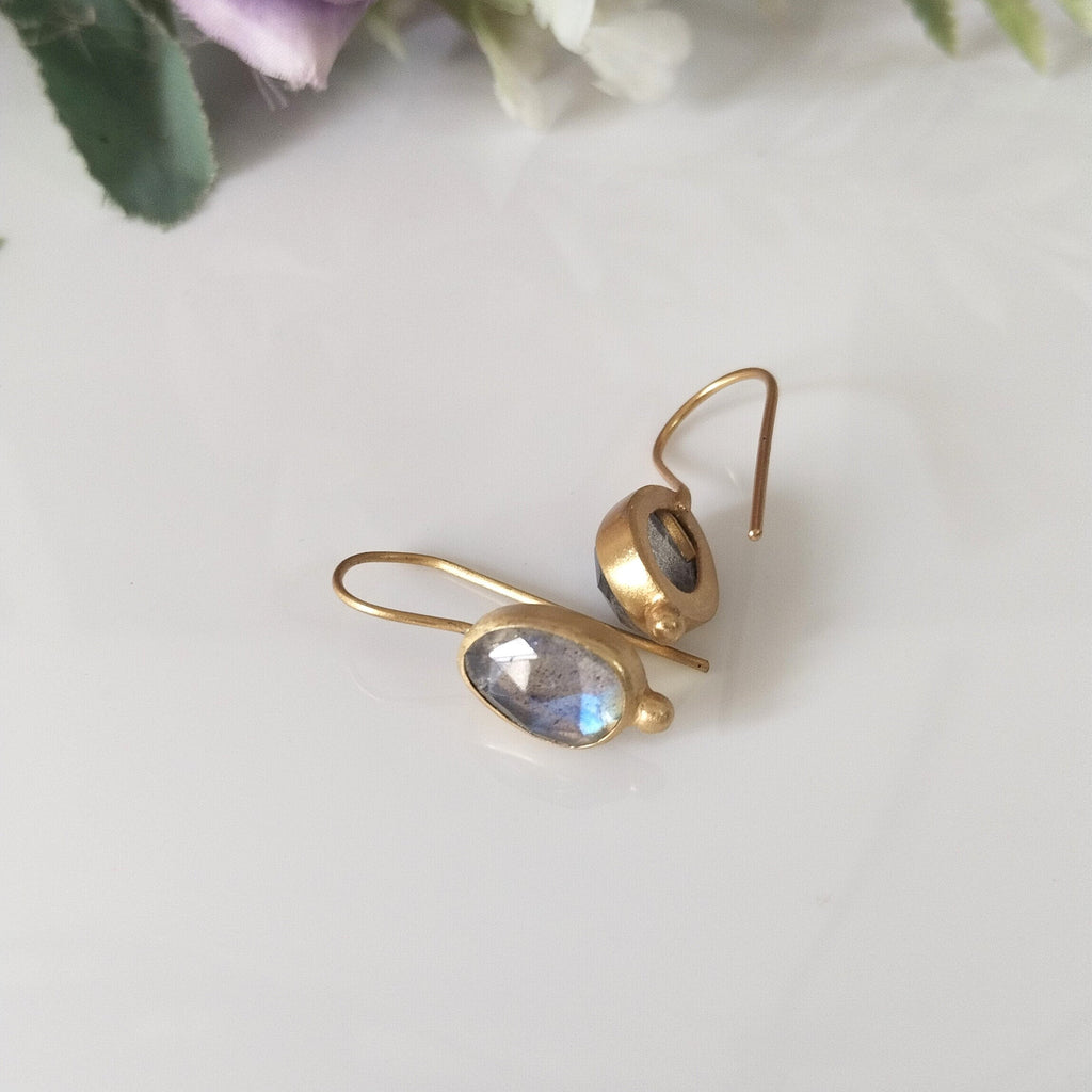 14k Gold Labradorite Earrings, Minimalist Stone Earrings, Gift For Her