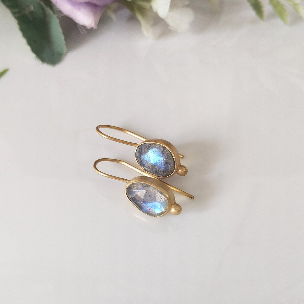 14k Gold Labradorite Earrings, Minimalist Stone Earrings, Gift For Her