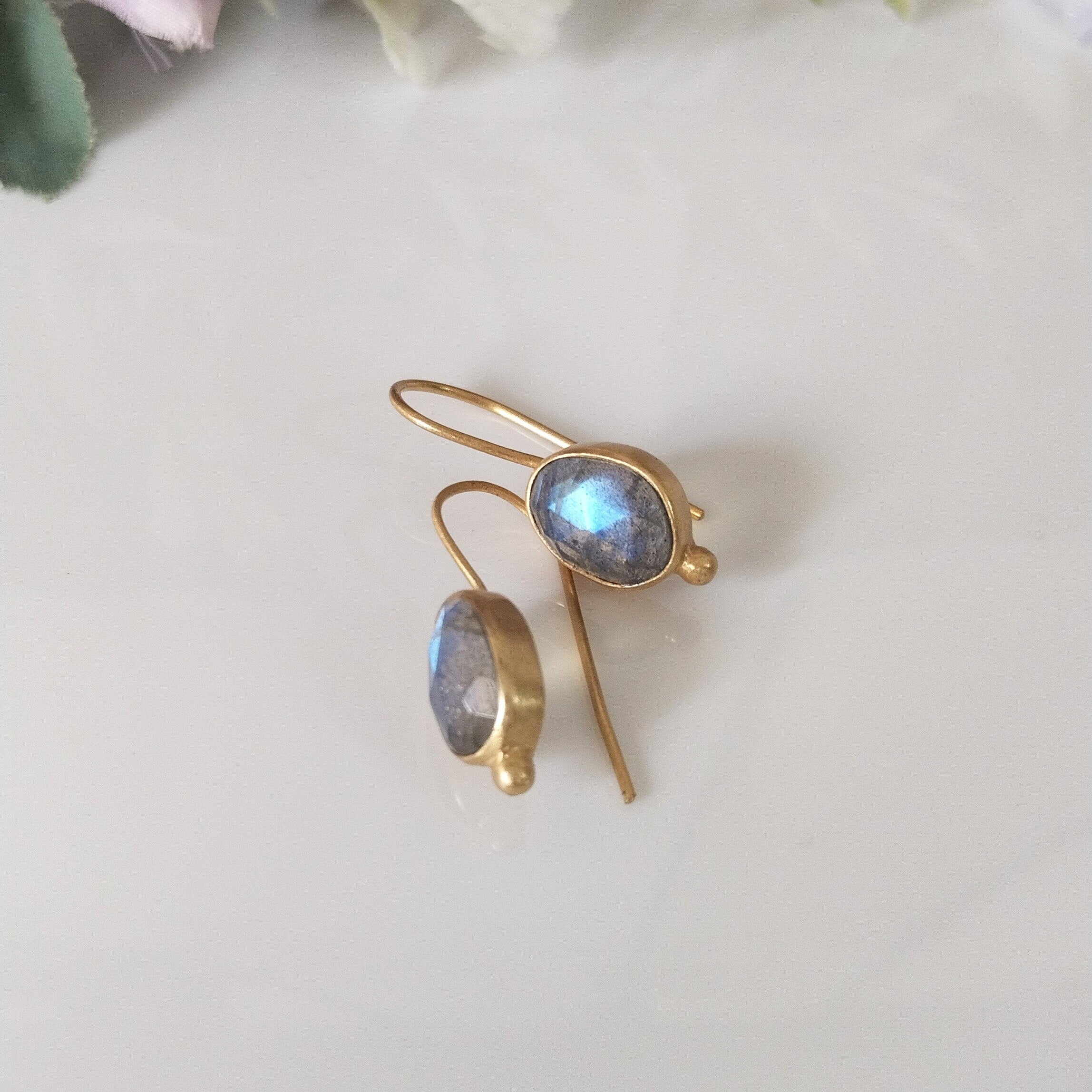 14k Gold Labradorite Earrings, Minimalist Stone Earrings, Gift For Her