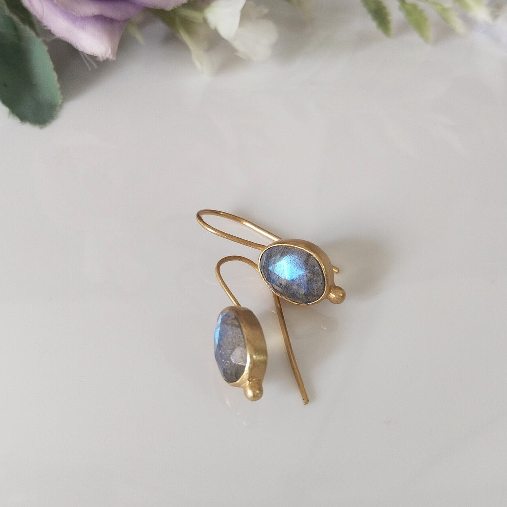 14k Gold Labradorite Earrings, Minimalist Stone Earrings, Gift For Her