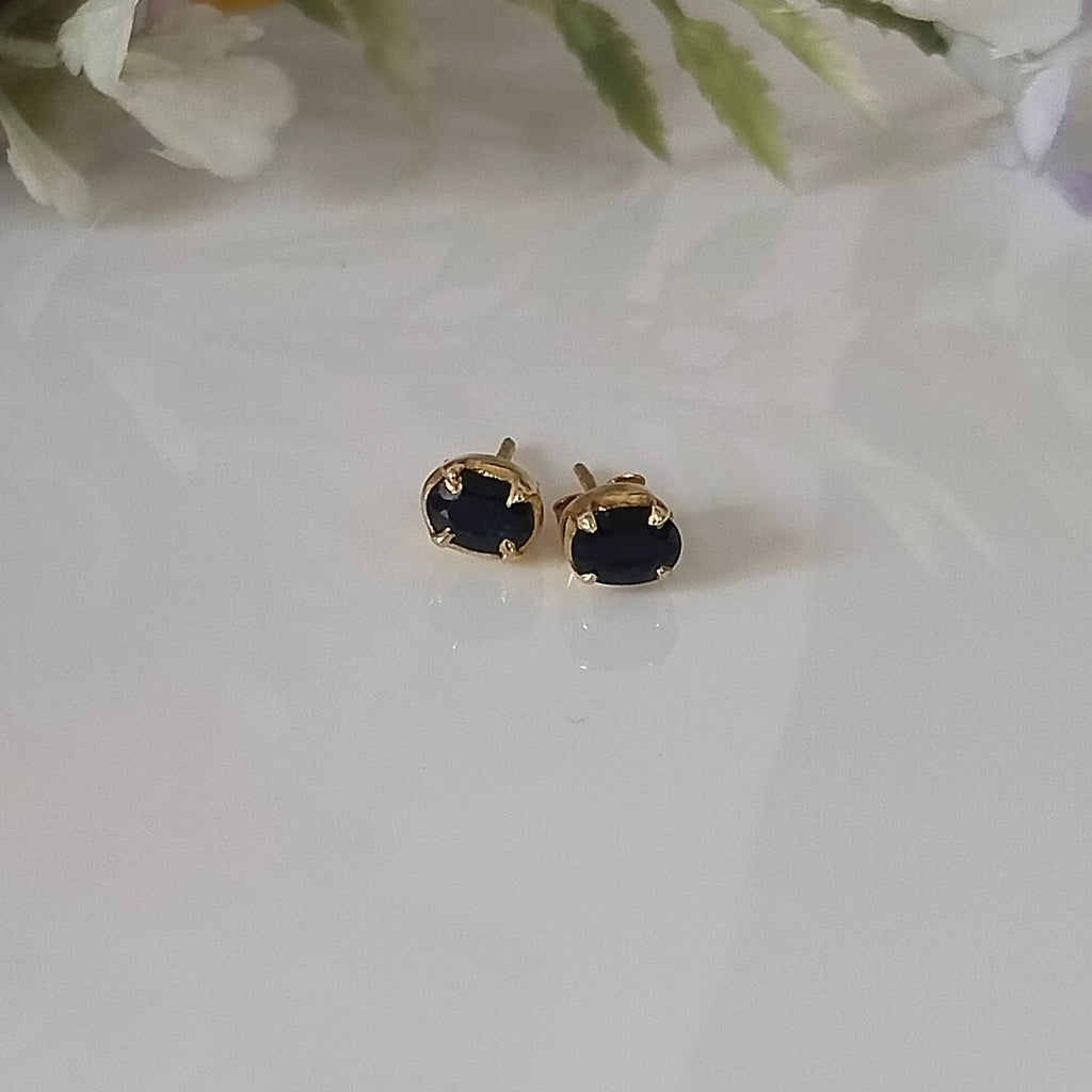 Black Onyx 14k Gold Stud Earrings, Minimalist Stone Earrings, Gift For Her