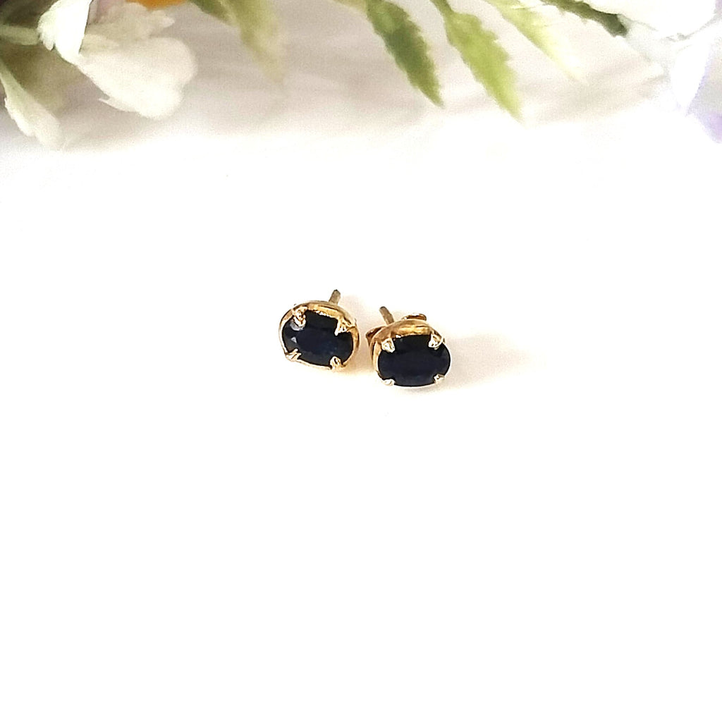 Black Onyx 14k Gold Stud Earrings, Minimalist Stone Earrings, Gift For Her