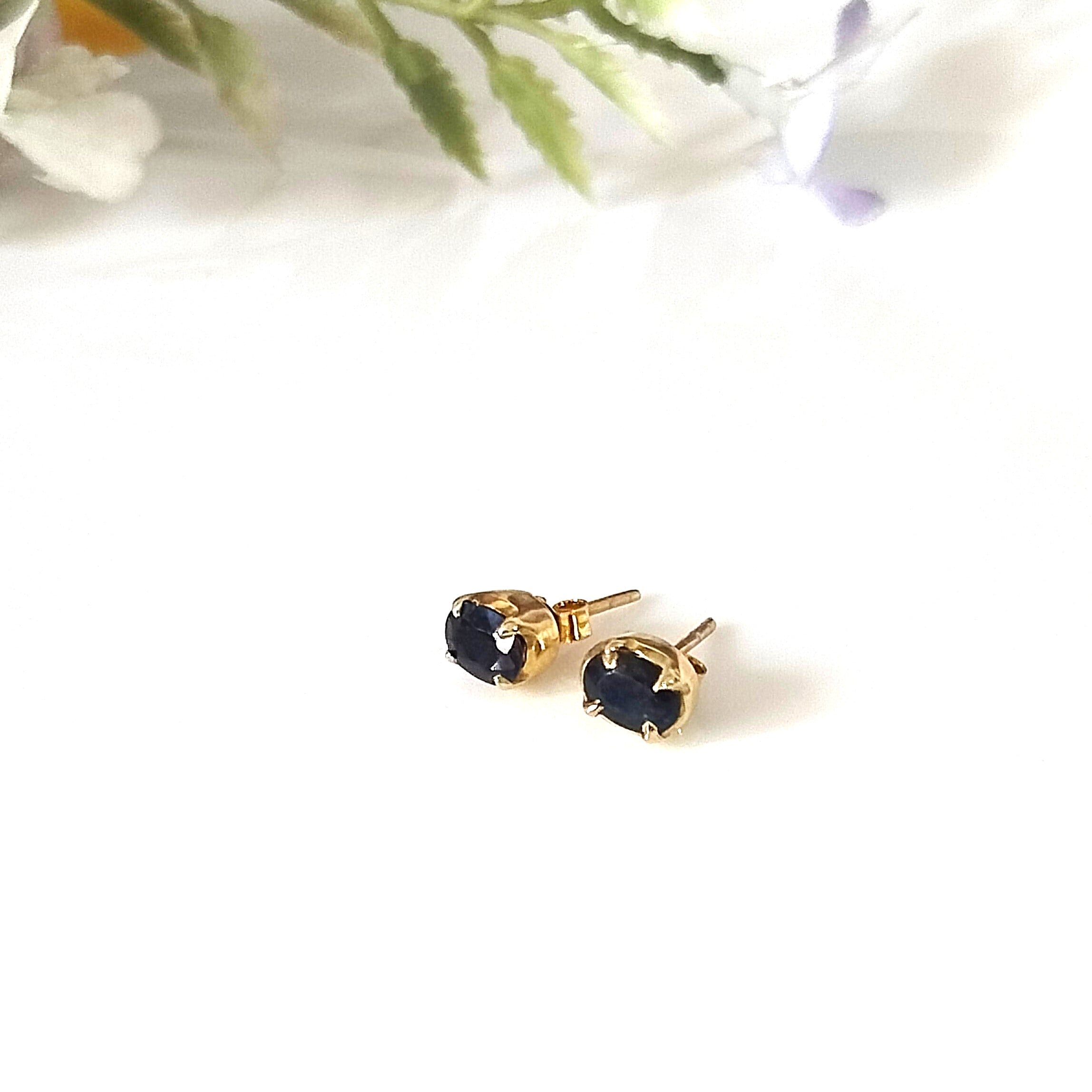 Black Onyx 14k Gold Stud Earrings, Minimalist Stone Earrings, Gift For Her