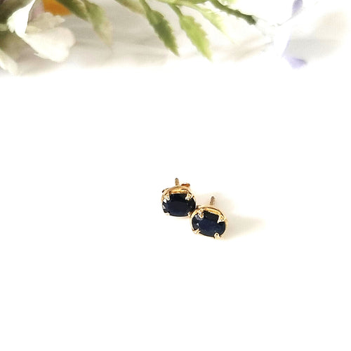 Black Onyx 14k Gold Stud Earrings, Minimalist Stone Earrings, Gift For Her