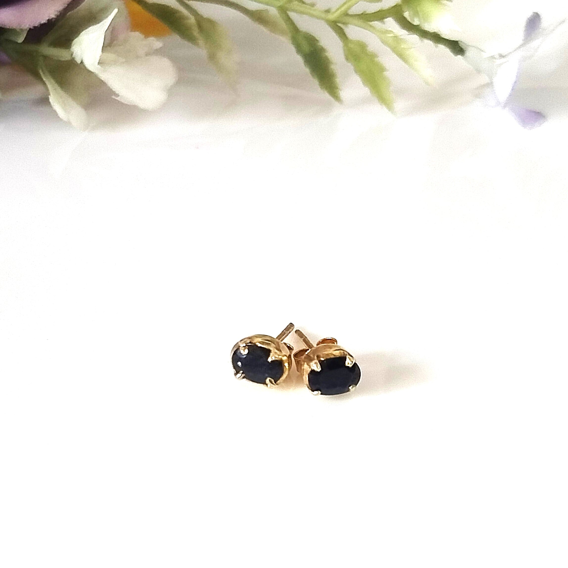 Black Onyx 14k Gold Stud Earrings, Minimalist Stone Earrings, Gift For Her