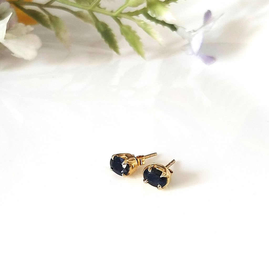 Black Onyx 14k Gold Stud Earrings, Minimalist Stone Earrings, Gift For Her